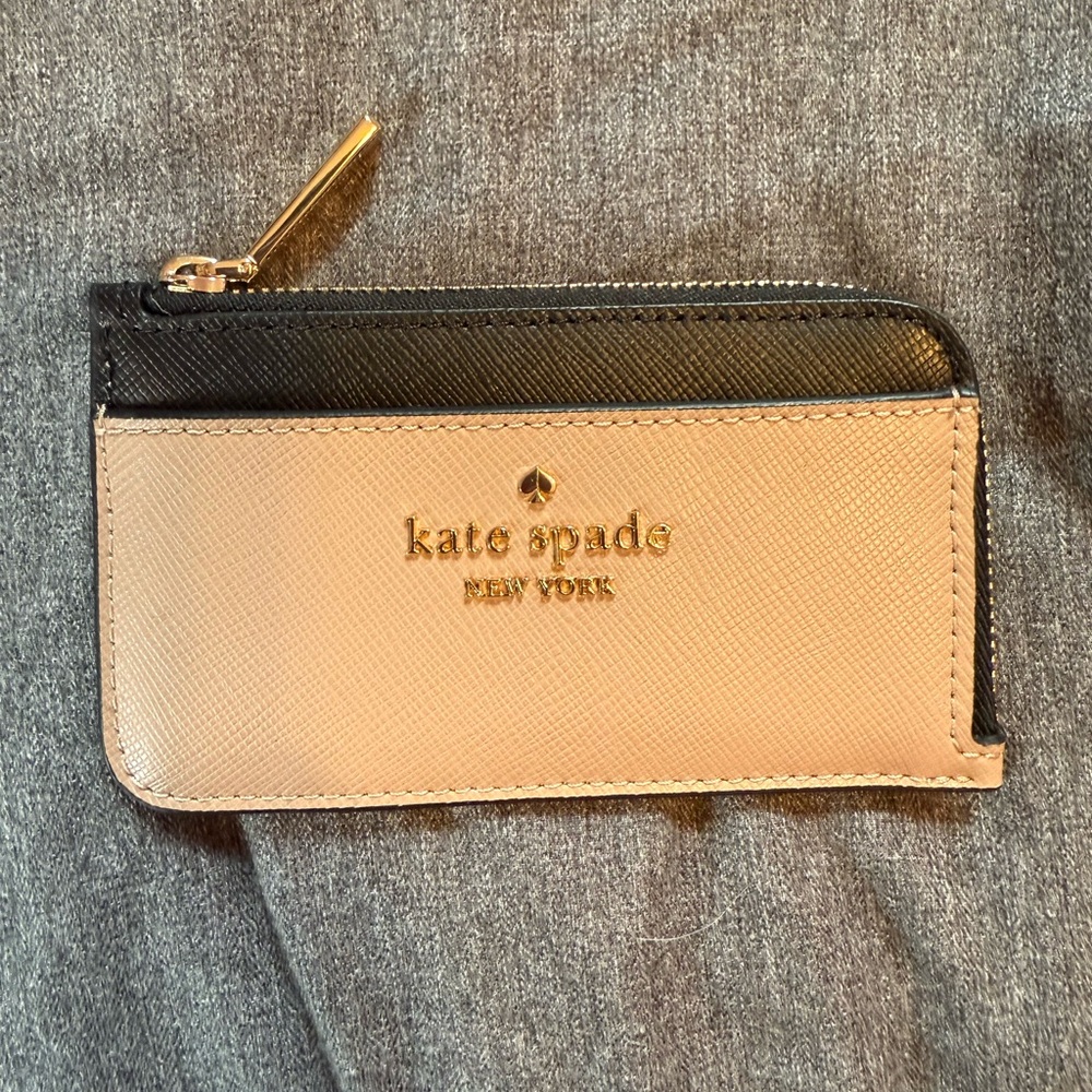 Kate Spade Two-Tone Zip Card Wallet - tan & Black